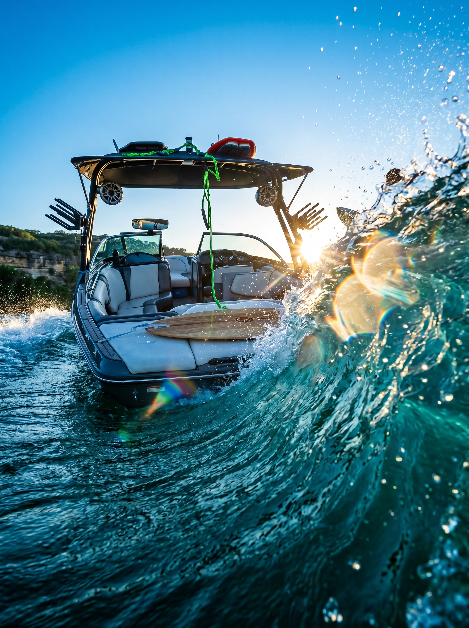 Texas Wakesurf Charters on Lake Austin, Sun flare carve